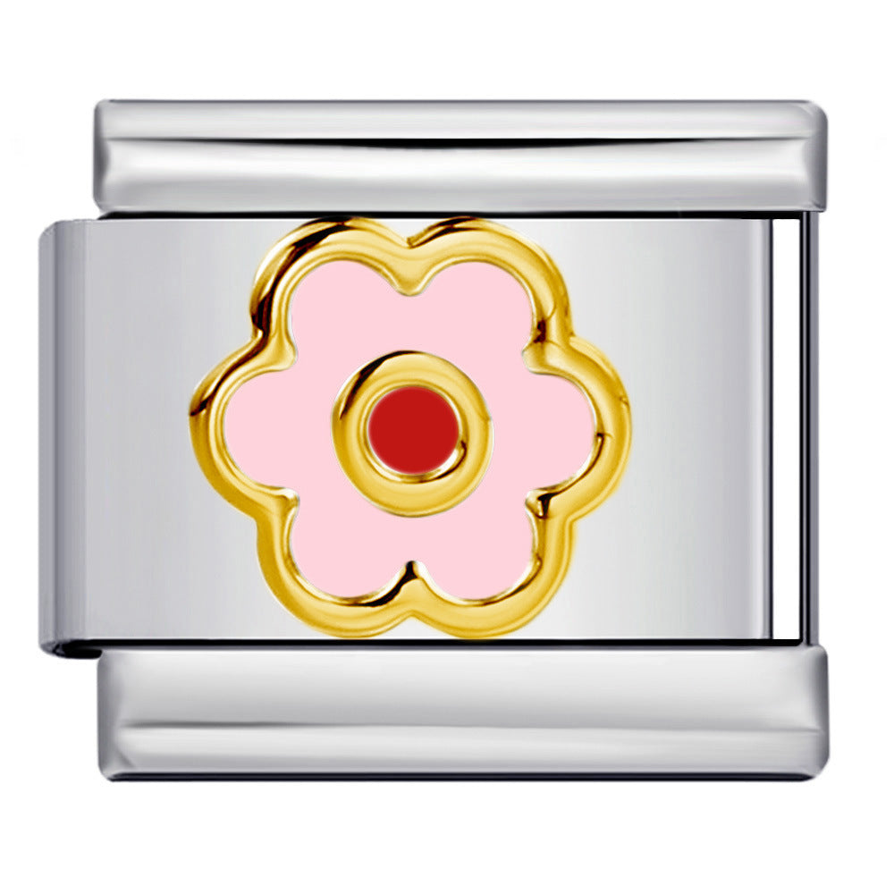 Color Drip Oil Petal Stamping Series DIY Italian Module Bracelet Titanium Steel Gold Plated Elastic Splicing Bracelet Color Drip Oil Petal Stamping Series DIY Italian Module Bracelet Titanium Steel Gold Plated Elastic Splicing Bracelet