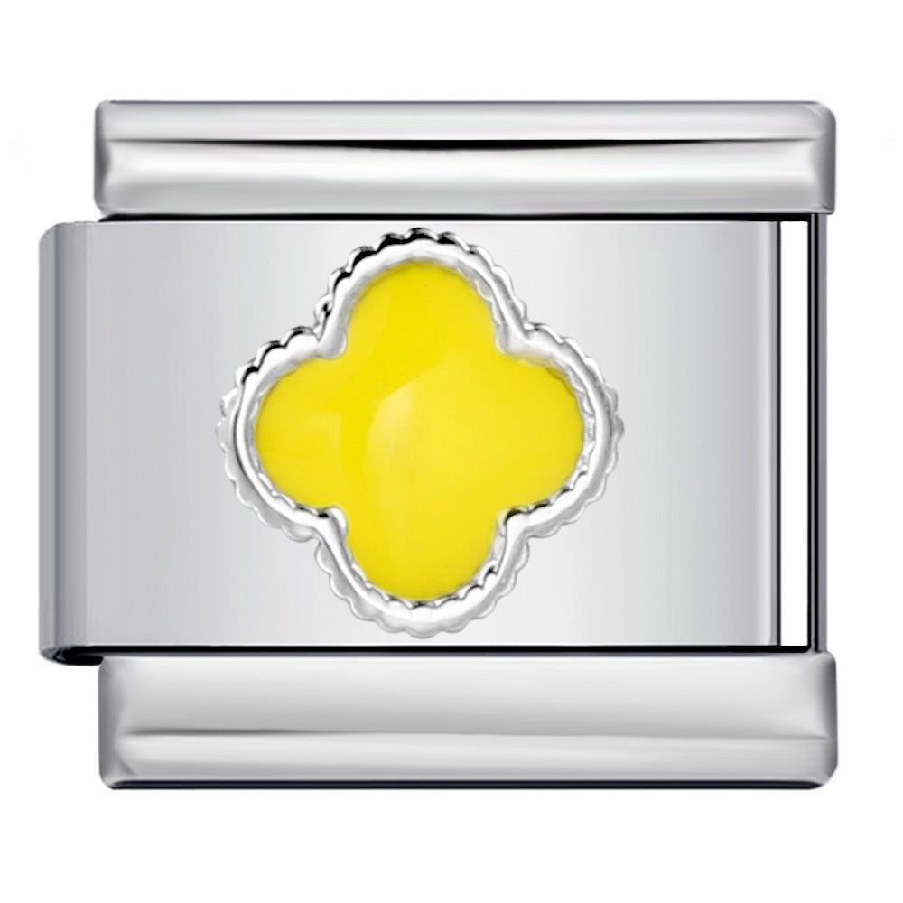 Color Dripping Oil Clover Module Bracelet Stainless Steel Stamping Pattern DIY Elastic Bracelet Accessories Wholesale Color Dripping Oil Clover Module Bracelet Stainless Steel Stamping Pattern DIY Elastic Bracelet Accessories Wholesale