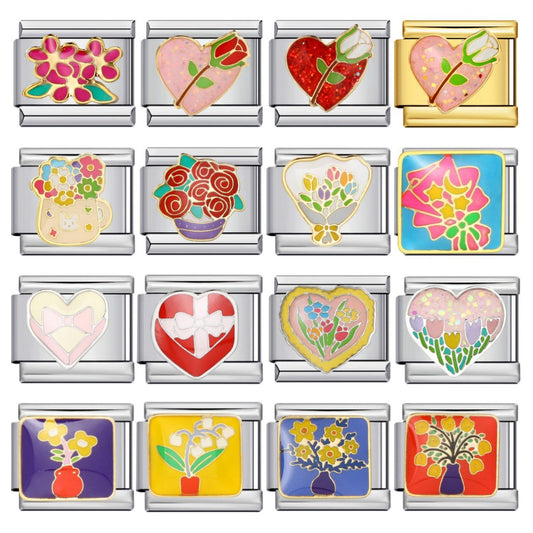 New Holiday Gift Floral Pattern Band Chain Titanium Steel Gold Plated Welded DIY Italian Modular Bracelet Wholesale