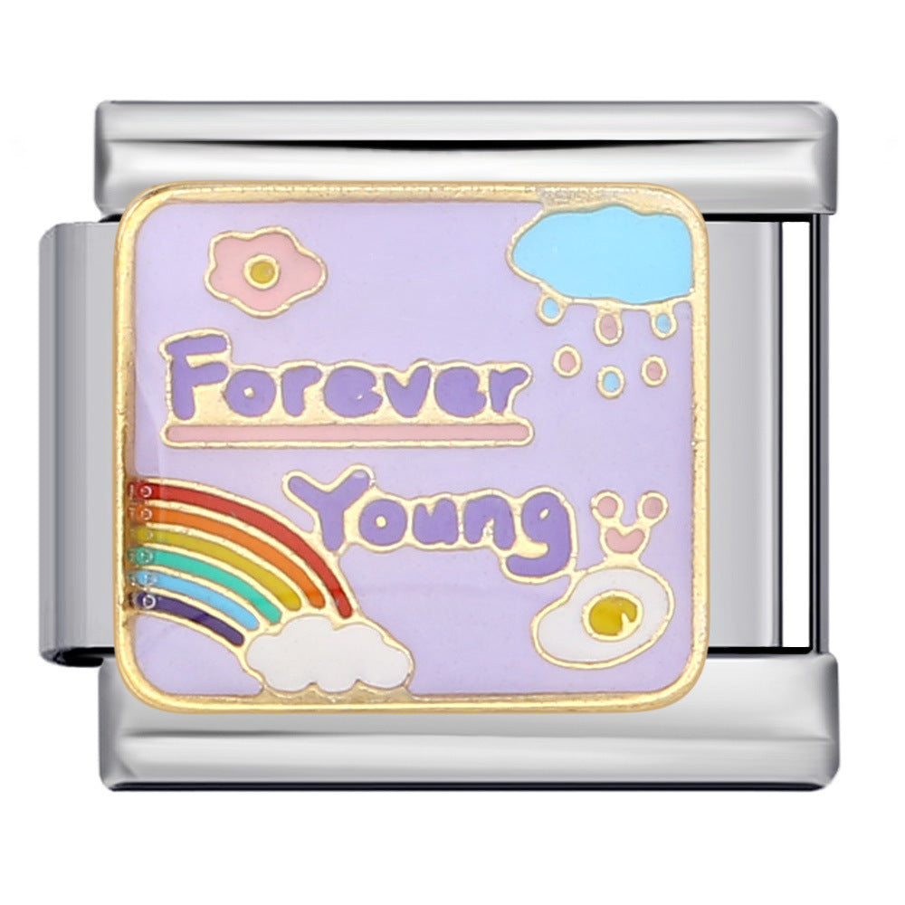 Stainless Steel Welded Gold-Plated Drip Oil DIY Personalized English Elastic Patchwork Bracelet - Italian Module Wholesale Stainless Steel Welded Gold-Plated Drip Oil DIY Personalized English Elastic Patchwork Bracelet - Italian Module Wholesale