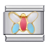 Colorful Butterfly Italian Module Bracelet Titanium Steel Welding Pattern Drip Oil DIY Bracelet Italian Charm Colorful Butterfly Italian Module Bracelet Titanium Steel Welding Pattern Drip Oil DIY Bracelet Italian Charm