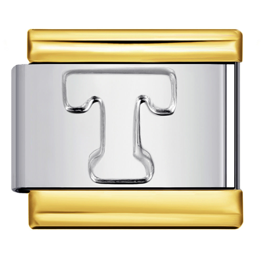 Fashion Gold Cover Silver Concave English Letter Bracelet Titanium Steel Non Dripping Oil DIY Italian Module Bracelet Wholesale Fashion Gold Cover Silver Concave English Letter Bracelet Titanium Steel Non Dripping Oil DIY Italian Module Bracelet Wholesale