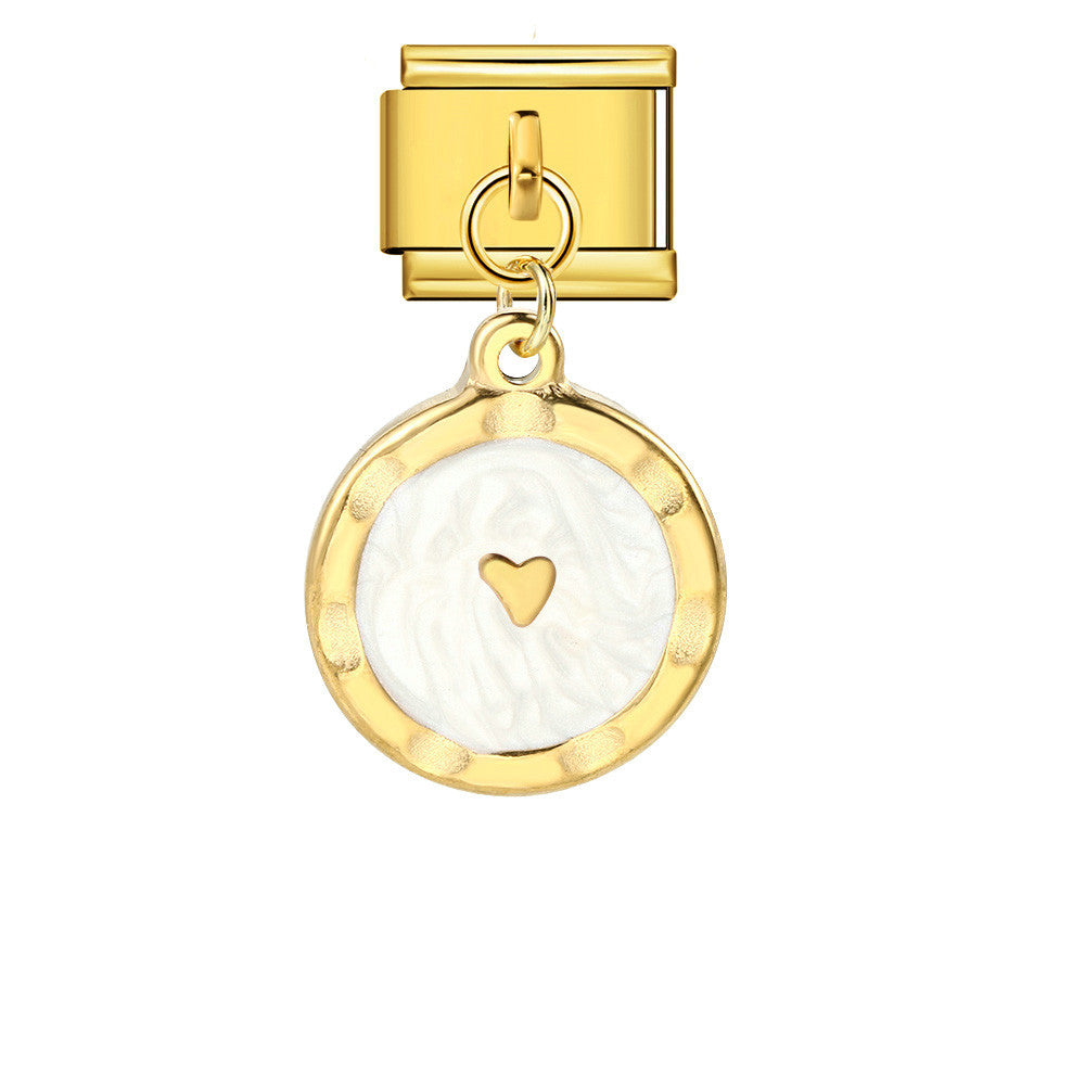 Round Pendant with Gold and Silver Base, Italian Module Bracelet, Titanium Steel Drip Oil Hook, Fashionable DIY Versatile Bracelet Round Pendant with Gold and Silver Base, Italian Module Bracelet, Titanium Steel Drip Oil Hook, Fashionable DIY Versatile Bracelet