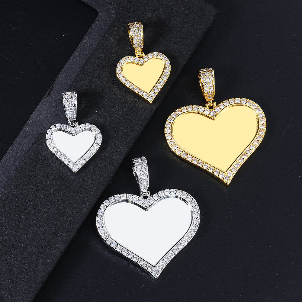 New Micro Inlaid Zircon Heart-shaped Circular Pendant DIY Personalized Picture Photo Making Necklace Birthday Gift New Micro Inlaid Zircon Heart-shaped Circular Pendant DIY Personalized Picture Photo Making Necklace Birthday Gift