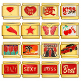 Gold Background Red Series Module Bracelet Accessories, Stainless Steel DIY Free To Match with Italian Charms Handmade Accessories Gold Background Red Series Module Bracelet Accessories, Stainless Steel DIY Free To Match with Italian Charms Handmade Accessories