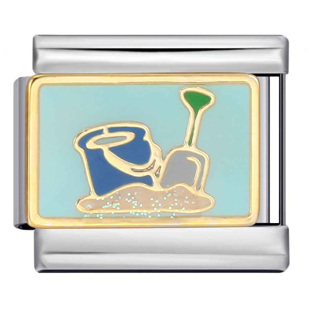 New Italian Module Bracelet Beach Camping Titanium Steel Drip Oil Cartoon Pattern DIY Welding Bracelet Accessories New Italian Module Bracelet Beach Camping Titanium Steel Drip Oil Cartoon Pattern DIY Welding Bracelet Accessories