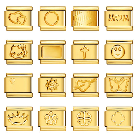 Italian Module Bracelet Titanium Steel All Gold Stamping Pattern DIY Italian Charm Bracelet