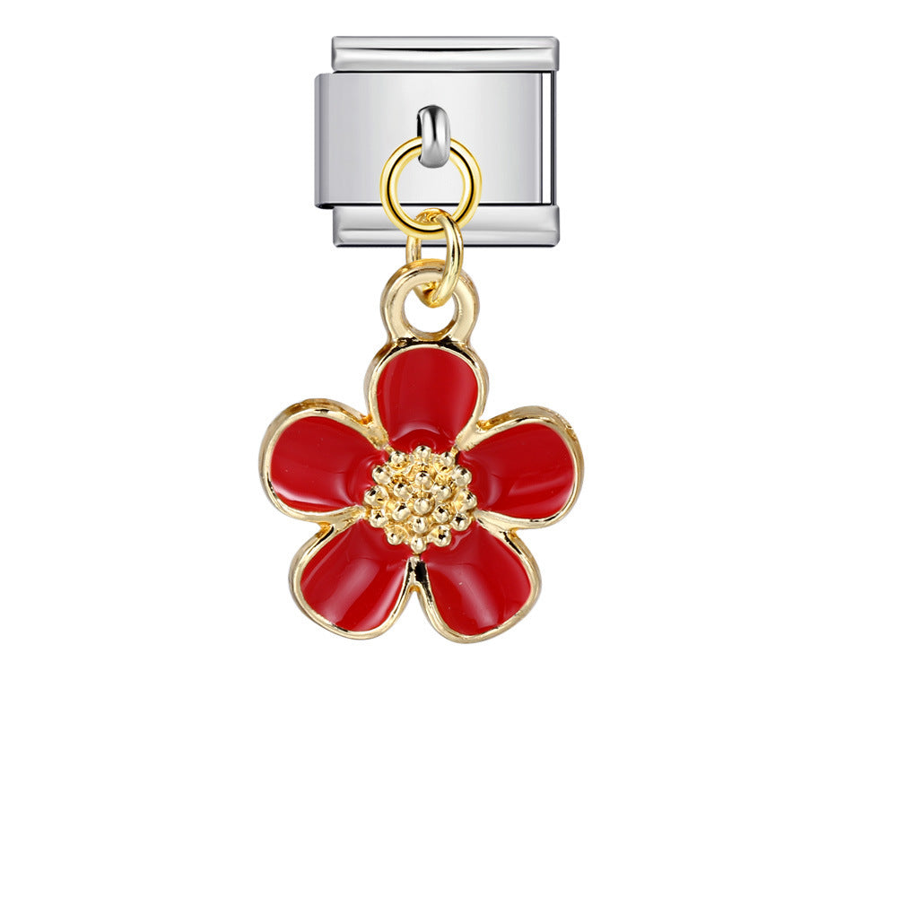 Italian Charm Module Bracelet Single Flower Handmade Pendant Titanium Steel Strap Chain Italian Charm Module Bracelet Single Flower Handmade Pendant Titanium Steel Strap Chain