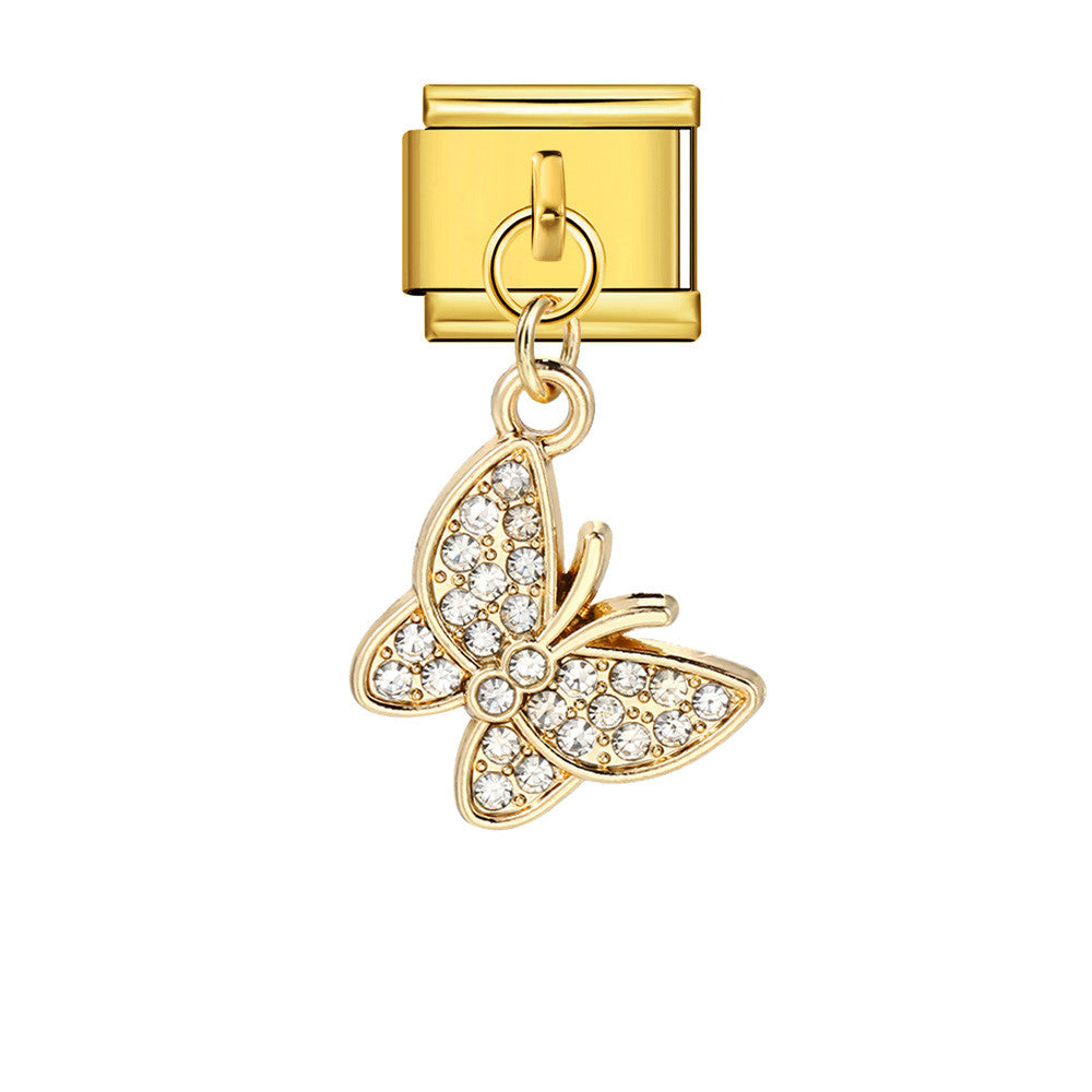 Fashion Diamond Butterfly Pendant Italian Modular Bracelet Gold Silver Elastic DIY Titanium Steel Chain Fashion Diamond Butterfly Pendant Italian Modular Bracelet Gold Silver Elastic DIY Titanium Steel Chain