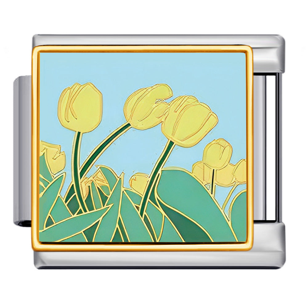 Square Flower Italian Module Bracelet Titanium Steel Welding Drip Oil Pattern DIY Strap Chain Accessories Wholesale Square Flower Italian Module Bracelet Titanium Steel Welding Drip Oil Pattern DIY Strap Chain Accessories Wholesale