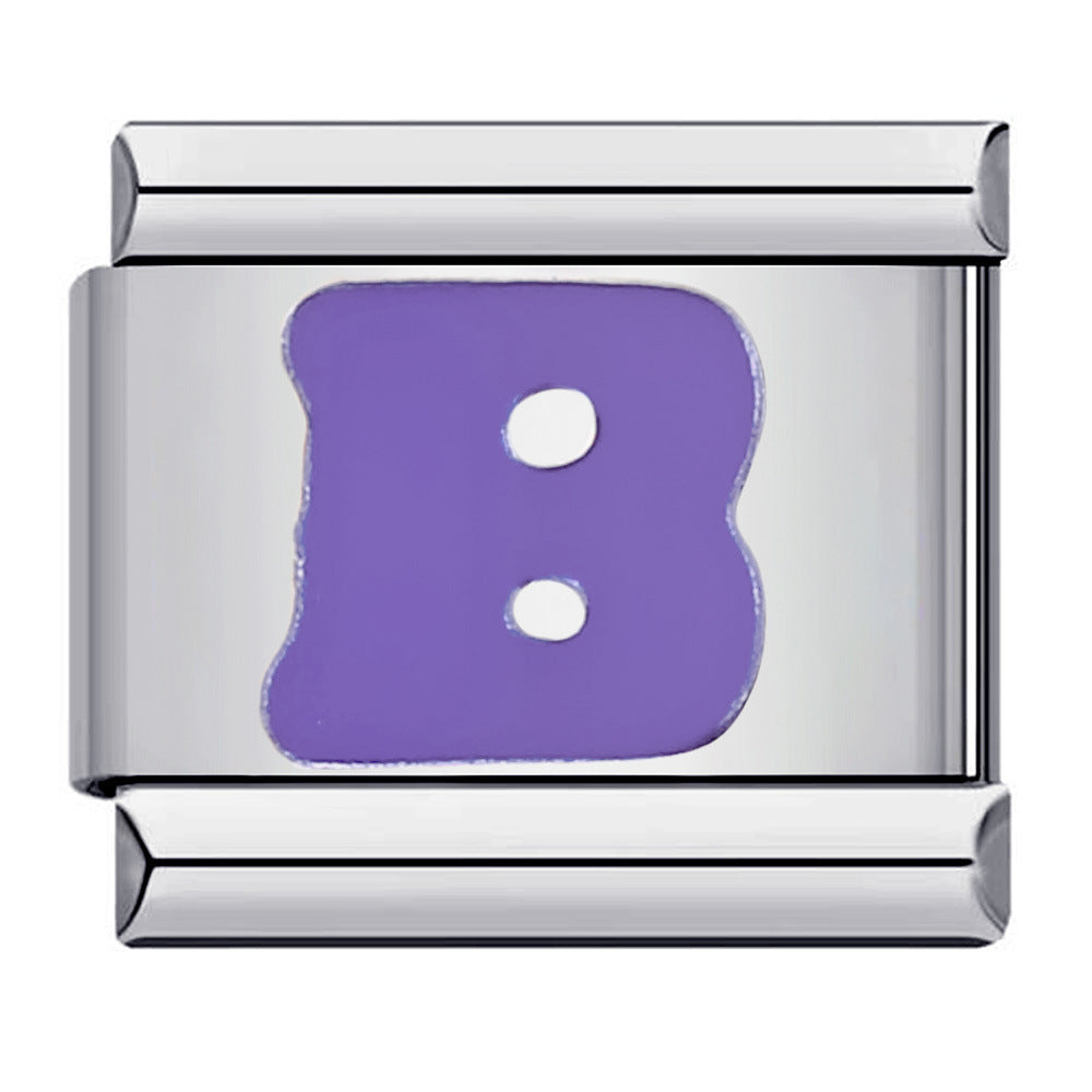 New Titanium Steel Purple English Letter DIY Italian Module Bracelet Alphebat New Titanium Steel Purple English Letter DIY Italian Module Bracelet Alphebat