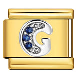 Italian Module Bracelet Gold Background Blue Diamond Letters DIY Stainless Steel Elastic Assembly Welded Strap Bracelet Italian Module Bracelet Gold Background Blue Diamond Letters DIY Stainless Steel Elastic Assembly Welded Strap Bracelet