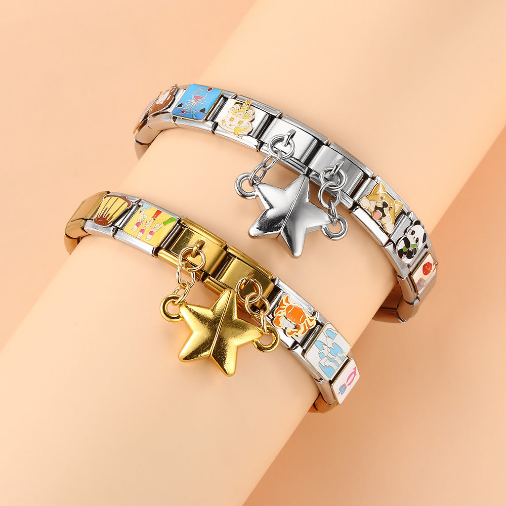 Hot Selling New Product Magnetic Pentagram Italian Module Bracelet Titanium Steel Double Hook DIY Free Splicing Bracelet Hot Selling New Product Magnetic Pentagram Italian Module Bracelet Titanium Steel Double Hook DIY Free Splicing Bracelet