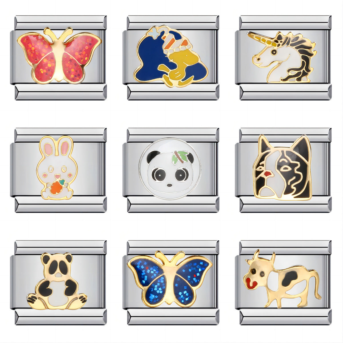 New Stainless Steel Drip Oil Cartoon DIY Italian Module Bracelet with Personalized Welding Pattern and Elastic Splicing Bracelet New Stainless Steel Drip Oil Cartoon DIY Italian Module Bracelet with Personalized Welding Pattern and Elastic Splicing Bracelet