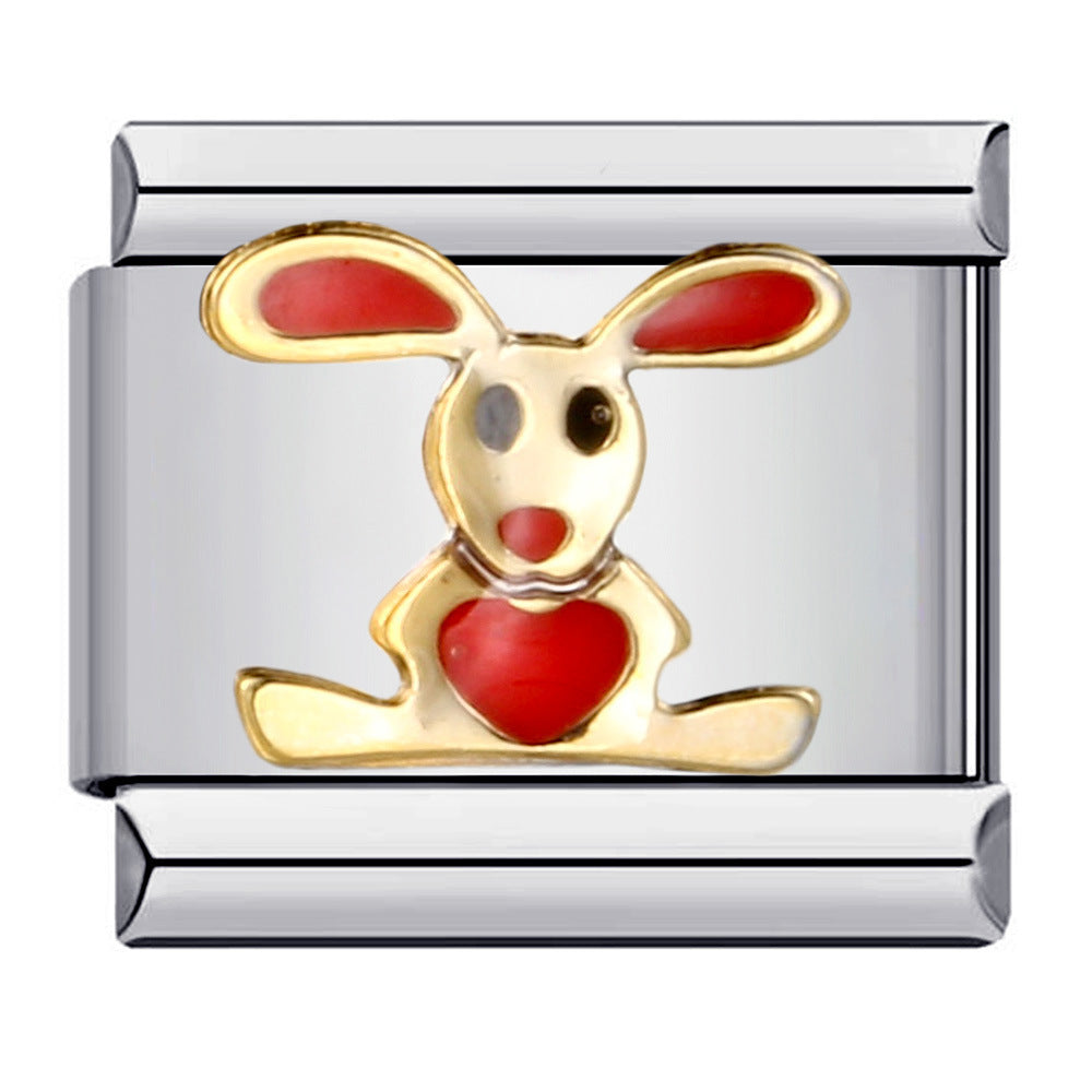 Fresh Titanium Steel Gold Plated Drip Oil Cartoon DIY Italian Module Bracelet Stainless Steel Welded Pattern Strap Chain Fresh Titanium Steel Gold Plated Drip Oil Cartoon DIY Italian Module Bracelet Stainless Steel Welded Pattern Strap Chain