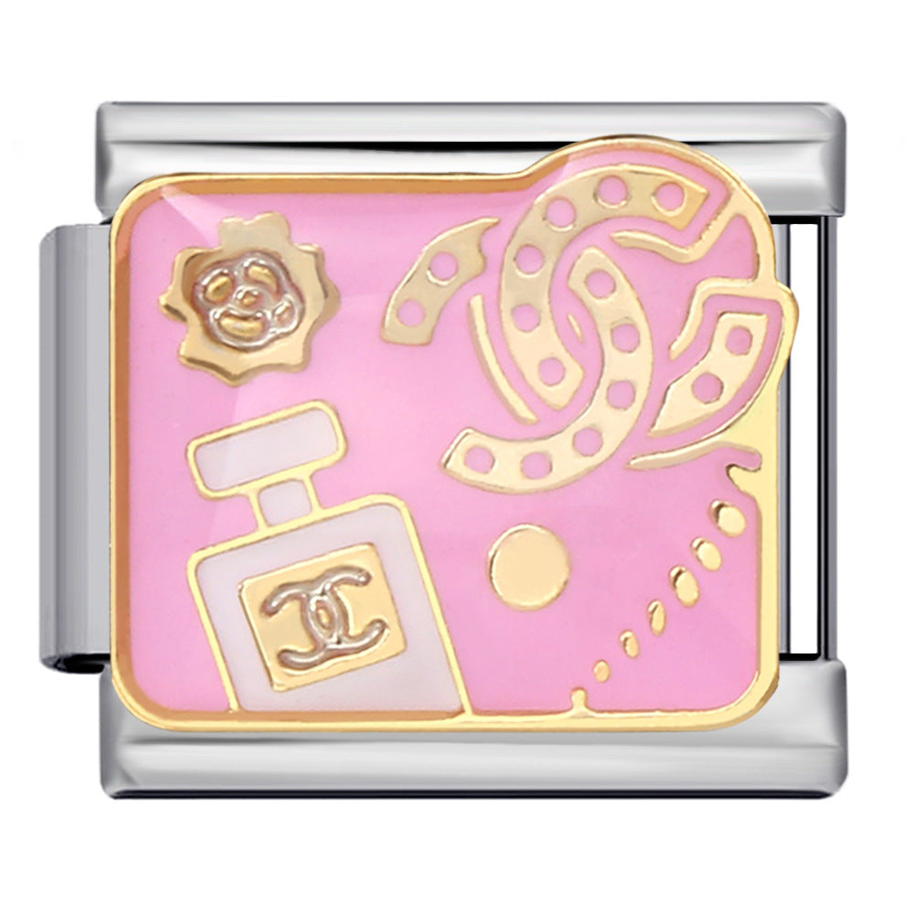 Valentine's Day Gift Perfume Lipstick Italian Module Bracelet Titanium Steel Gold Plated Welding DIY Watch Band Chain Bracelet Valentine's Day Gift Perfume Lipstick Italian Module Bracelet Titanium Steel Gold Plated Welding DIY Watch Band Chain Bracelet