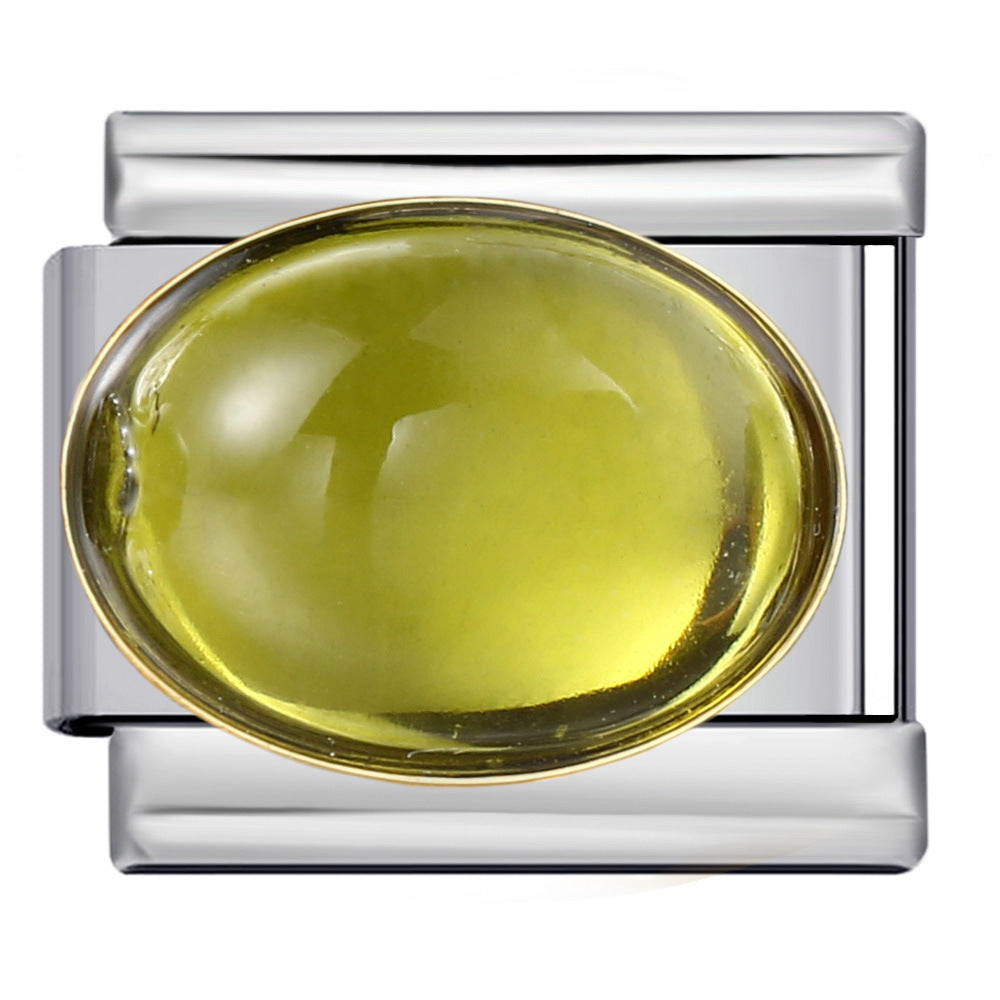 New Diamond Inlaid Stainless Steel Italian Module Bracelet Welding Large Elliptical Colored Stone DIY Elastic Bracelet Accessories New Diamond Inlaid Stainless Steel Italian Module Bracelet Welding Large Elliptical Colored Stone DIY Elastic Bracelet Accessories