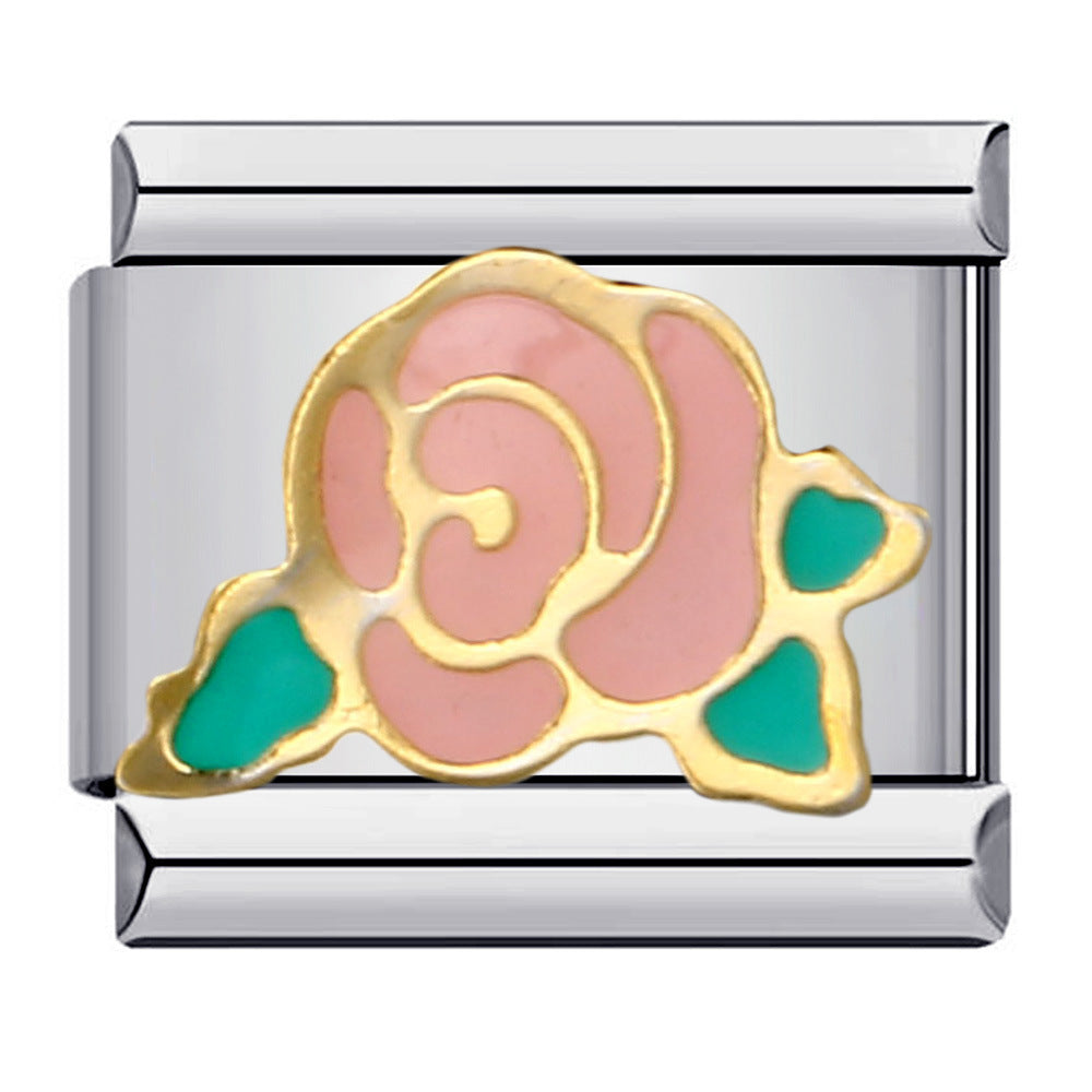 New Flower Series Titanium Steel Bracelet Welding Pattern Drip Oil DIY Italian Module Bracelet Strap Chain Wholesale New Flower Series Titanium Steel Bracelet Welding Pattern Drip Oil DIY Italian Module Bracelet Strap Chain Wholesale