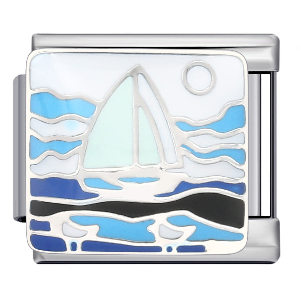 Blue Ocean Element Italian Module Bracelet - Stainless Steel Welded Pattern DIY Stretchable Fashion Bracelet Blue Ocean Element Italian Module Bracelet - Stainless Steel Welded Pattern DIY Stretchable Fashion Bracelet