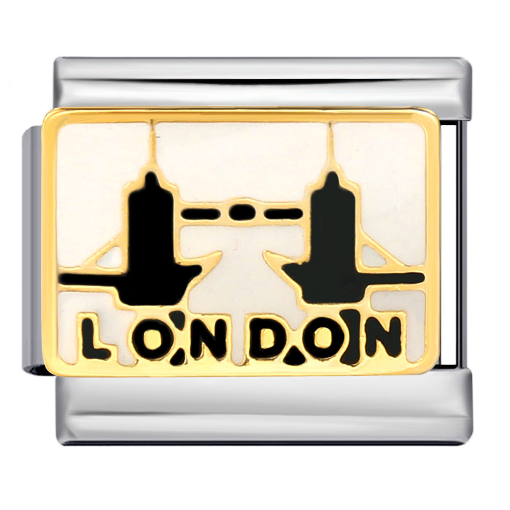 New Italian Module Bracelet Stainless Steel Welding Drip Oil Personalized English DIY Bracelet Accessories Wholesale New Italian Module Bracelet Stainless Steel Welding Drip Oil Personalized English DIY Bracelet Accessories Wholesale