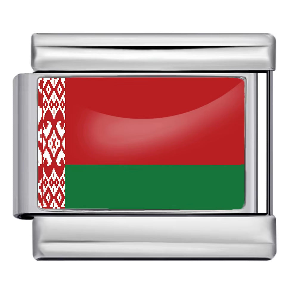 Hot Selling New World Flag Photo Dropper Series Titanium Steel DIY Italian Module Bracelet Accessories Wholesale Hot Selling New World Flag Photo Dropper Series Titanium Steel DIY Italian Module Bracelet Accessories Wholesale