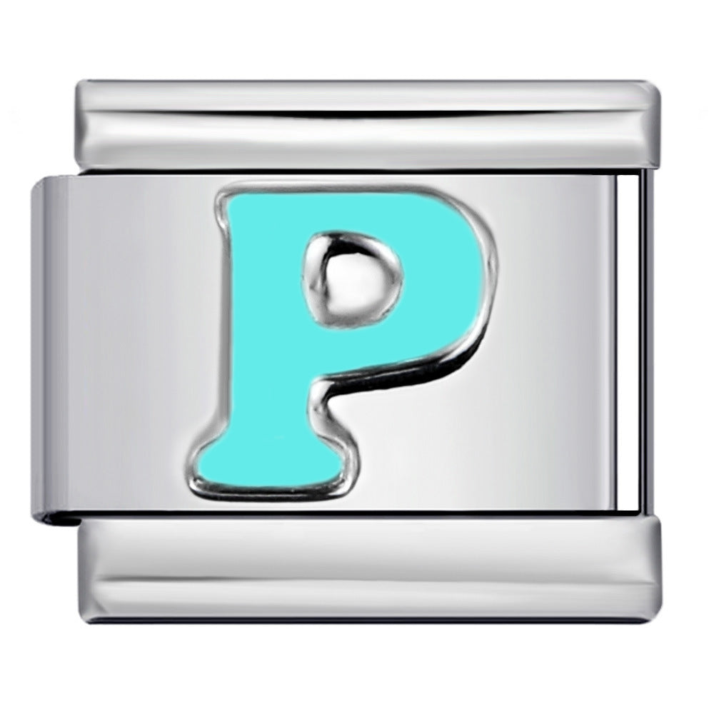 New Titanium Steel Sky Blue English Letter Series DIY Elastic Bracelet Accessories Italian Module Bracelet Alphebat New Titanium Steel Sky Blue English Letter Series DIY Elastic Bracelet Accessories Italian Module Bracelet Alphebat