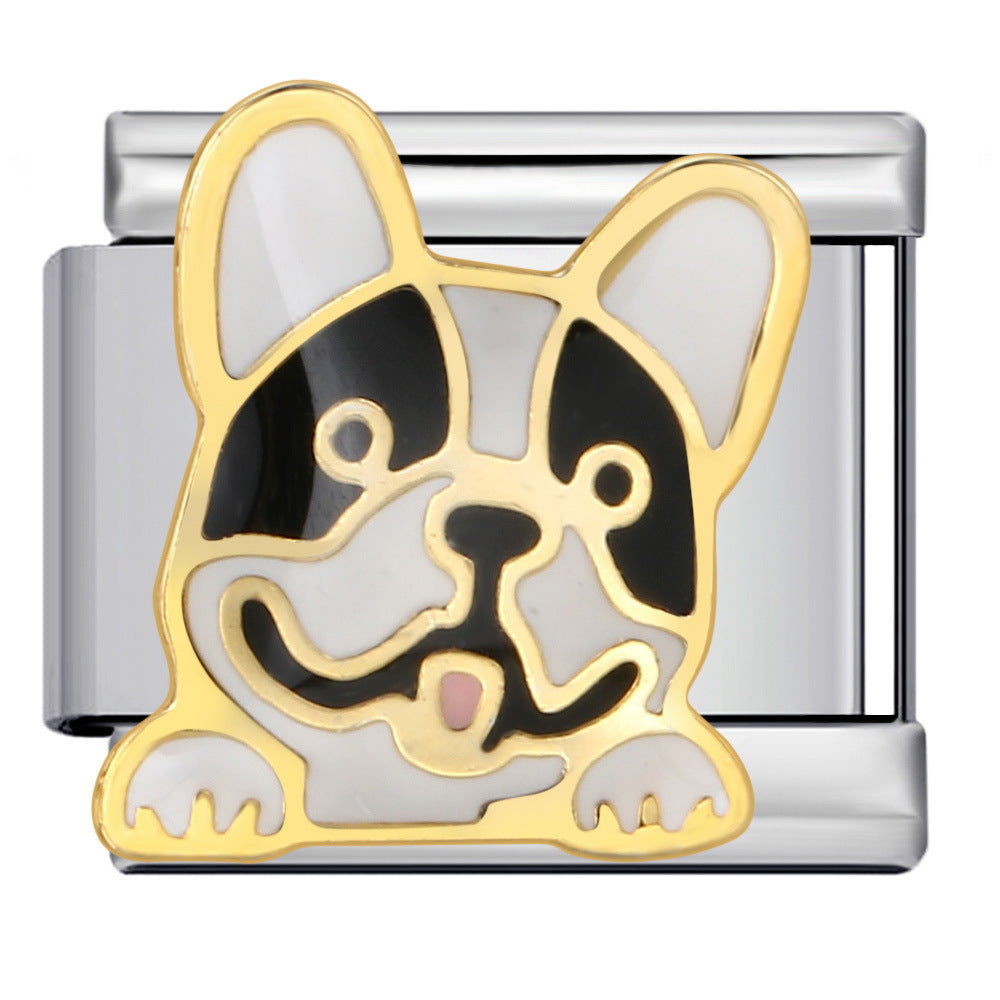 Cute Husky Corgi Shepherd Dog Pet Dog Series Titanium Steel Welded Gold Plated Oil Dripping Italian Module Bracelet Cute Husky Corgi Shepherd Dog Pet Dog Series Titanium Steel Welded Gold Plated Oil Dripping Italian Module Bracelet