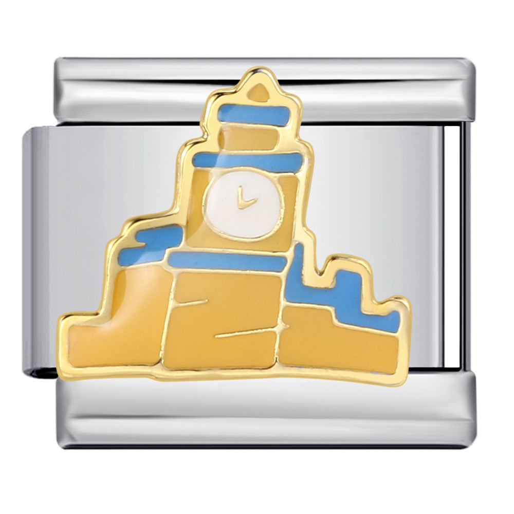 Architectural Logo Italian Module Bracelet DIY Welding Drip Oil Bracelet Elastic Splicing Stainless Steel Strap Chain Architectural Logo Italian Module Bracelet DIY Welding Drip Oil Bracelet Elastic Splicing Stainless Steel Strap Chain