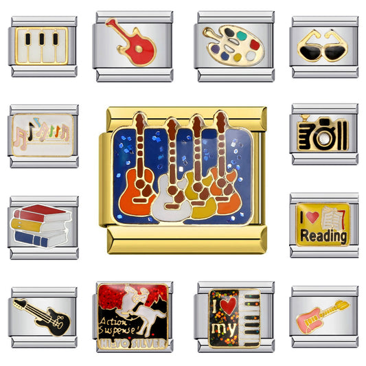 Music Hobby Series Stainless Steel Italian Module Bracelet Titanium Steel Welded Pattern DIY Bangle Wholesale