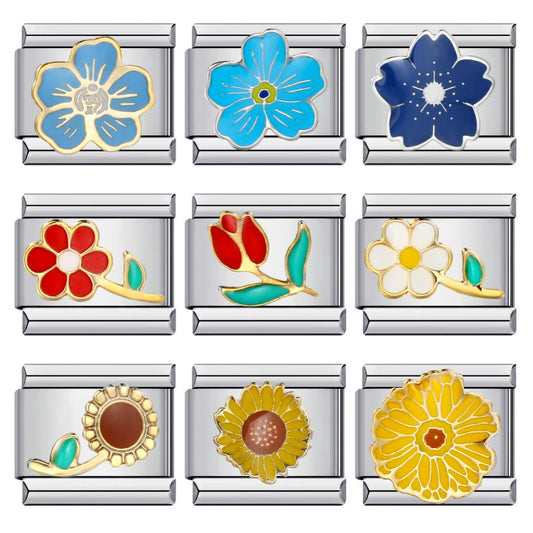 New Flower Series Titanium Steel Bracelet Welding Pattern Drip Oil DIY Italian Module Bracelet Strap Chain Wholesale