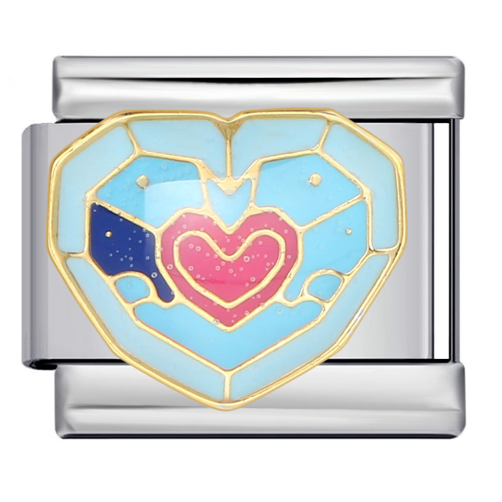 Colorful Drip Oil Love Element Italian Module Bracelet Welding Pattern DIY Elastic Splicing Stainless Steel Bracelet Colorful Drip Oil Love Element Italian Module Bracelet Welding Pattern DIY Elastic Splicing Stainless Steel Bracelet