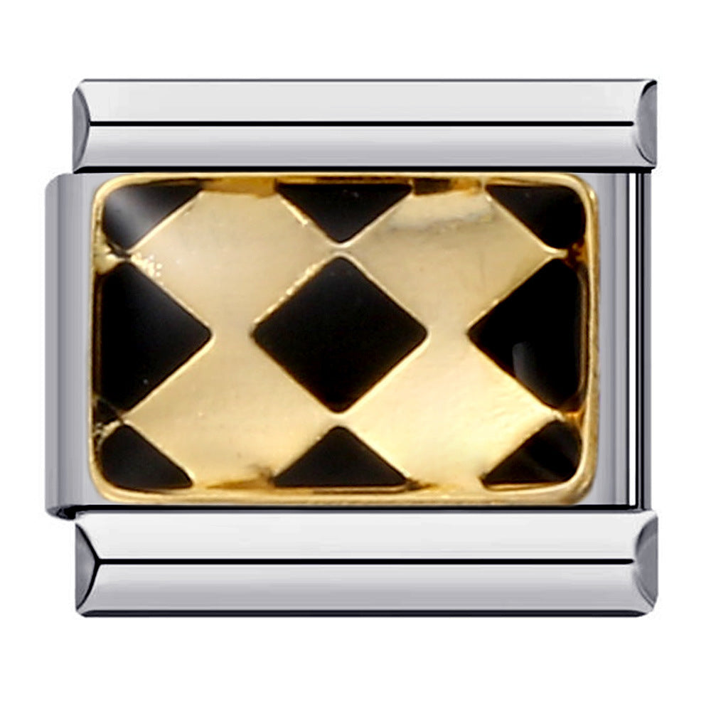 Black Gold Plated Cartoon DIY Italian Modular Bracelet Unique Welded Pattern Stainless Steel Bangle Black Gold Plated Cartoon DIY Italian Modular Bracelet Unique Welded Pattern Stainless Steel Bangle