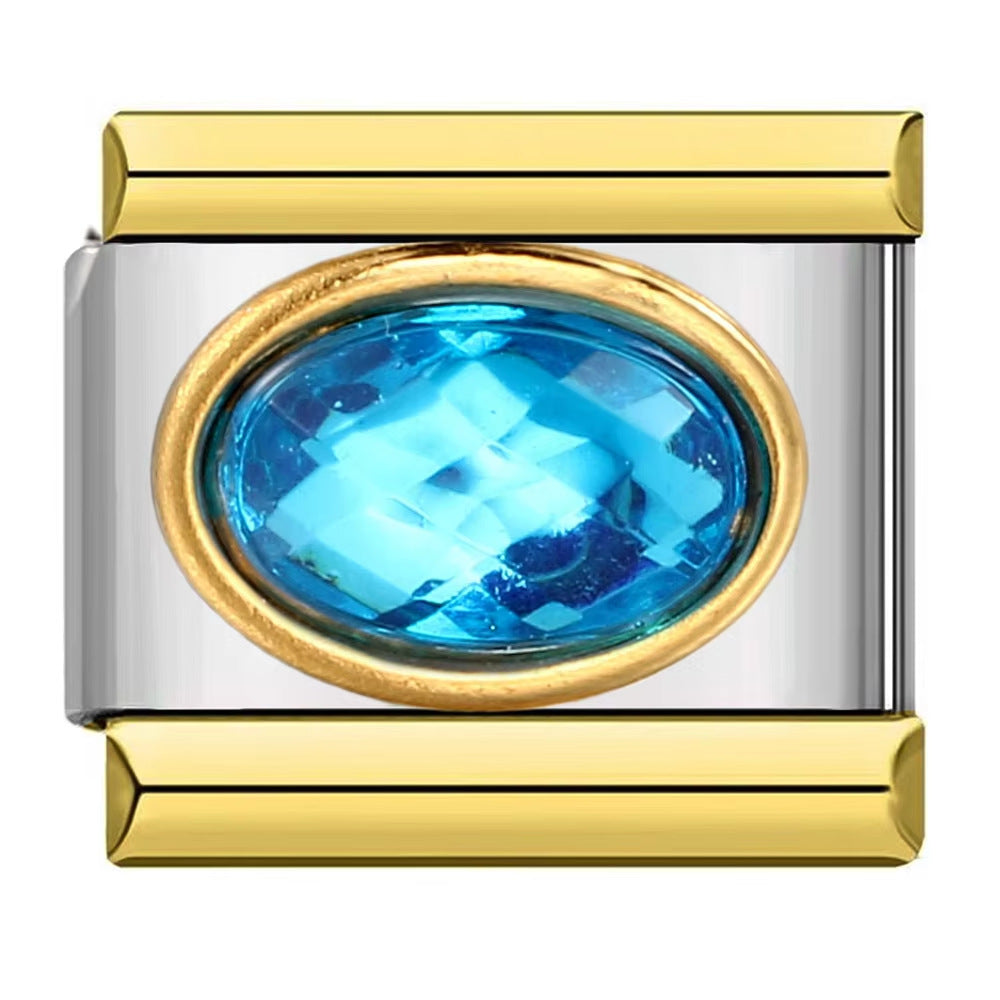 Elliptical Colored Stone Italian Module Bracelet Birthday Stone Stainless Steel DIY Simple and Versatile Bracelet Accessories Elliptical Colored Stone Italian Module Bracelet Birthday Stone Stainless Steel DIY Simple and Versatile Bracelet Accessories