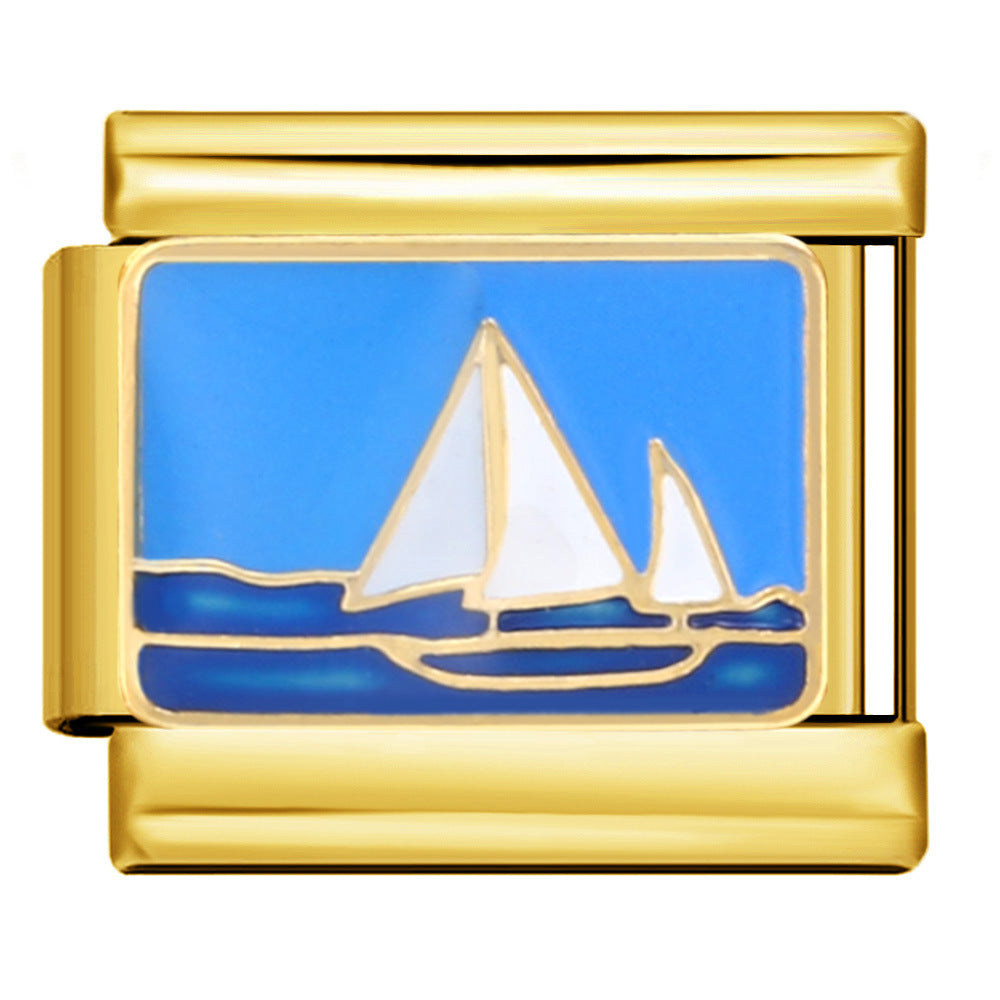 Gold Bottom Tourist Resort Scenery Pattern Italian Module Bracelet DIY Welding Drip Oil Stainless Steel Strap Chain Gold Bottom Tourist Resort Scenery Pattern Italian Module Bracelet DIY Welding Drip Oil Stainless Steel Strap Chain