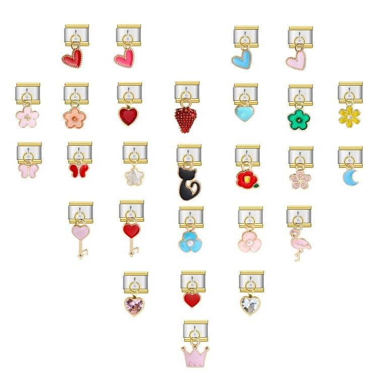 Single Hook Italian Module Bracelet, Square Elastic Splicing Titanium Steel Strap Chain, Italian Charm Single Hook Italian Module Bracelet, Square Elastic Splicing Titanium Steel Strap Chain, Italian Charm