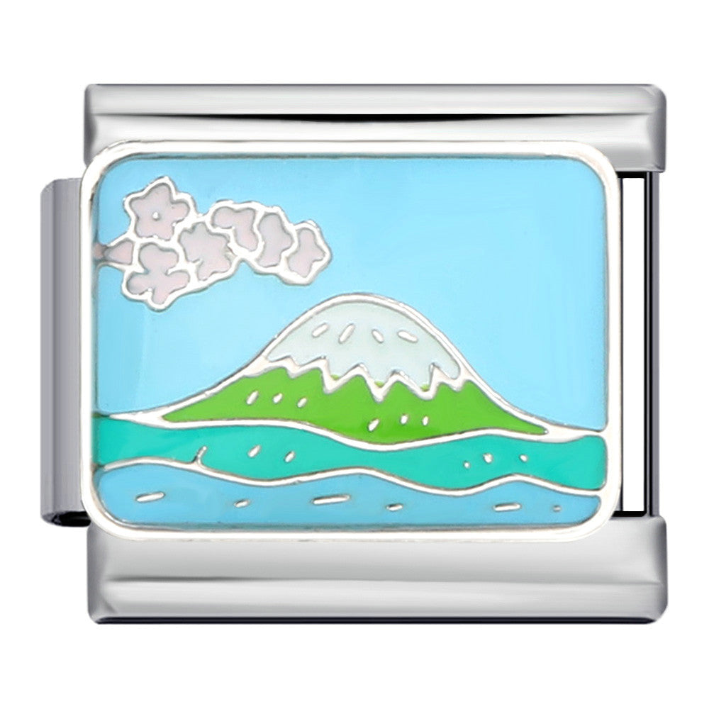 New River, Mountain, Seaside Scenery Italian Module Bracelet with Gold Plating and Oil Dripping DIY Welding Stainless Steel Bracelet New River, Mountain, Seaside Scenery Italian Module Bracelet with Gold Plating and Oil Dripping DIY Welding Stainless Steel Bracelet