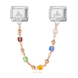 Double Hanging Pendant, Colorful Small Beads, Italian Module Bracelet, Stainless Steel Hook, DIY Elastic Bracelet Accessory Double Hanging Pendant, Colorful Small Beads, Italian Module Bracelet, Stainless Steel Hook, DIY Elastic Bracelet Accessory