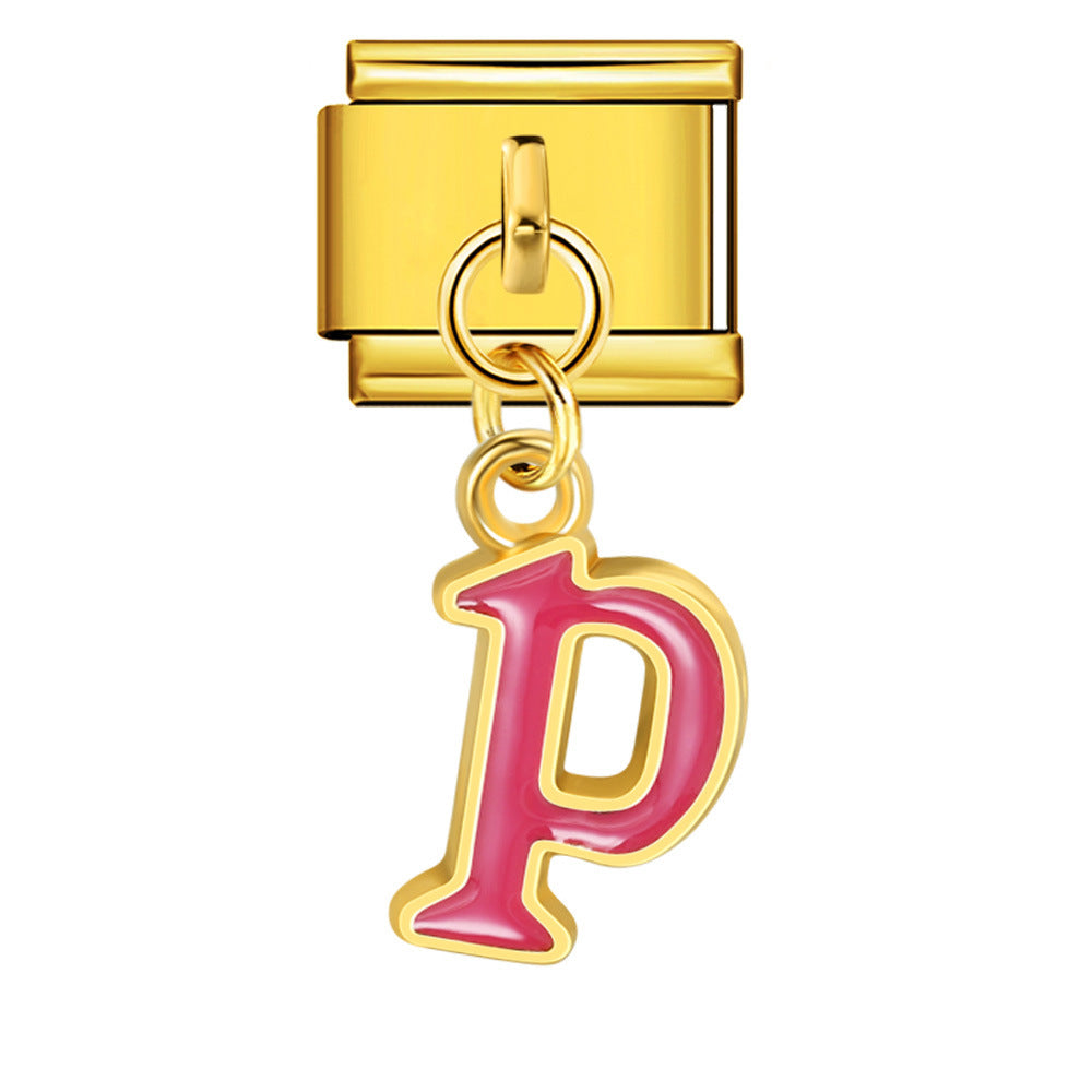 Gold Background, Colorful Oil Dripping Letters, Italian Module Bracelet, Titanium Steel Welded Hook, Fashionable and Simple Wristband Accessory Gold Background, Colorful Oil Dripping Letters, Italian Module Bracelet, Titanium Steel Welded Hook, Fashionable and Simple Wristband Accessory