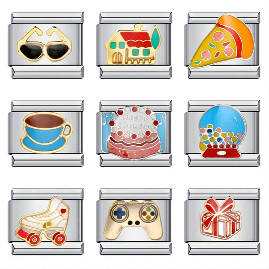 Titanium Steel Welded Gold-plated Drop Oil Cartoon DIY Italian Module Bracelet Italian Charm Bracelet