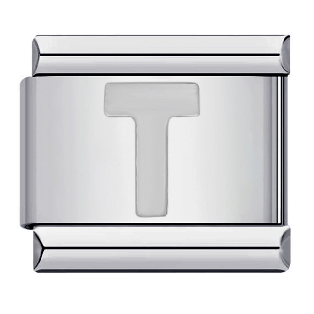 New Titanium Steel Silver Concave Surface 26 English Letters Italian Module Bracelet DIY Strap Chain Accessories Wholesale New Titanium Steel Silver Concave Surface 26 English Letters Italian Module Bracelet DIY Strap Chain Accessories Wholesale