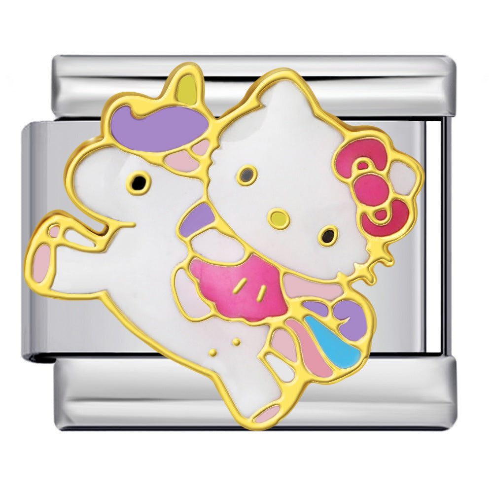 Cute Cartoon Cat Titanium Steel Welded Drip Bracelet DIY Italian Modular Charm Friendship Gift for Besties Cute Cartoon Cat Titanium Steel Welded Drip Bracelet DIY Italian Modular Charm Friendship Gift for Besties