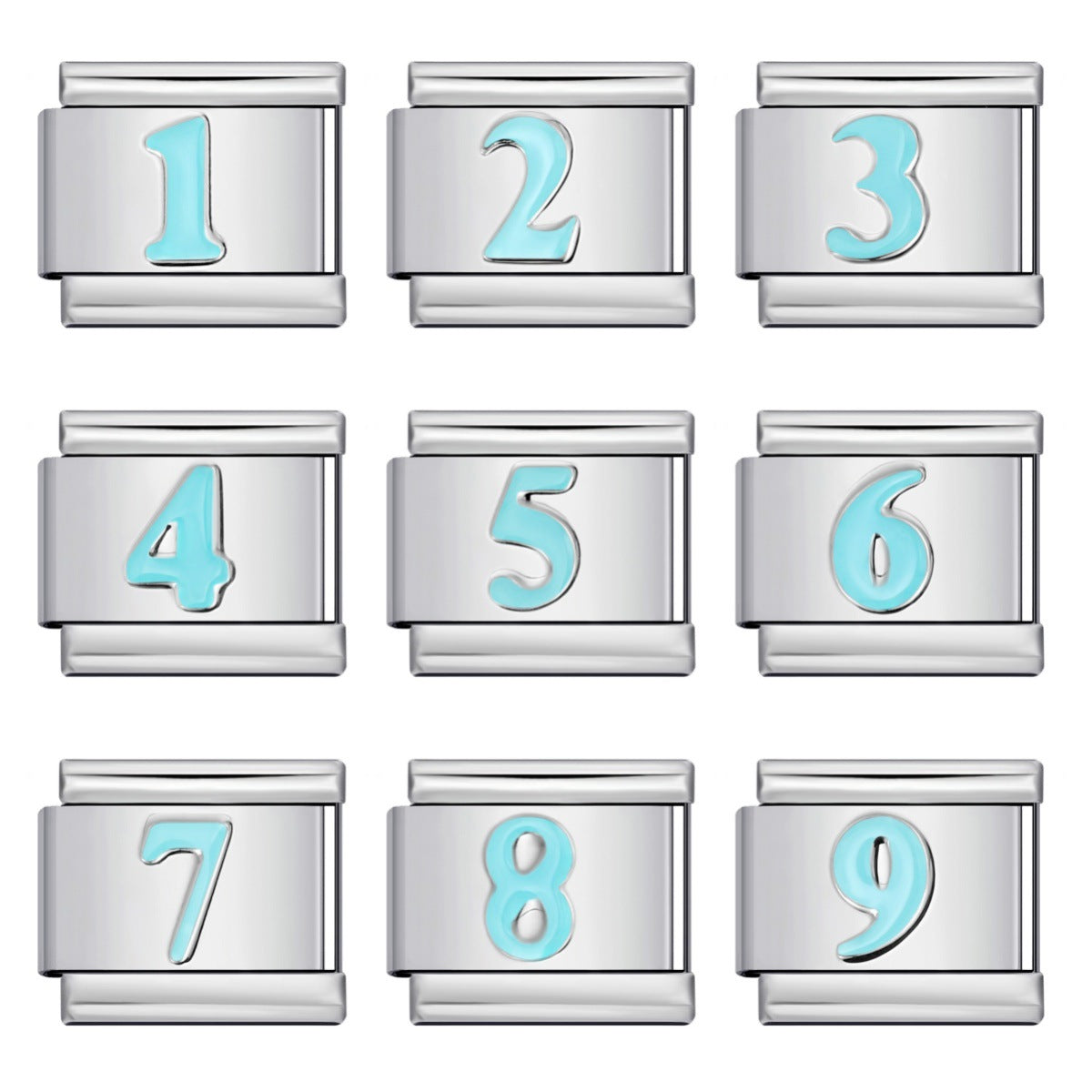 New Titanium Steel Concave Color Arabic Numeral Series Italian Module Bracelet DIY Elastic Accessories Wholesale New Titanium Steel Concave Color Arabic Numeral Series Italian Module Bracelet DIY Elastic Accessories Wholesale