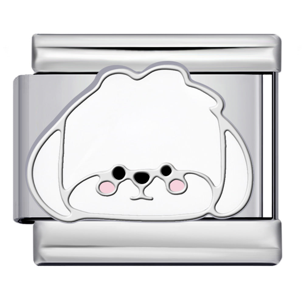 Cute Cartoon Dog Cute Pet Series Titanium Steel Welding Drip Oil DIY Italian Module Bracelet Accessories Cute Cartoon Dog Cute Pet Series Titanium Steel Welding Drip Oil DIY Italian Module Bracelet Accessories