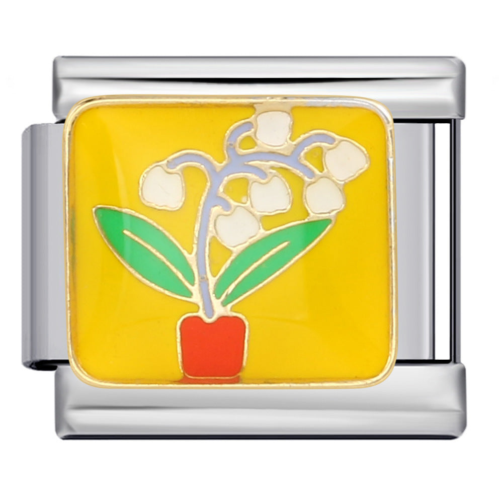 Italian Module Bracelet Flower Series Titanium Steel Drip Oil Welding Pattern DIY Elastic Splicing Fashion Bracelet Italian Module Bracelet Flower Series Titanium Steel Drip Oil Welding Pattern DIY Elastic Splicing Fashion Bracelet