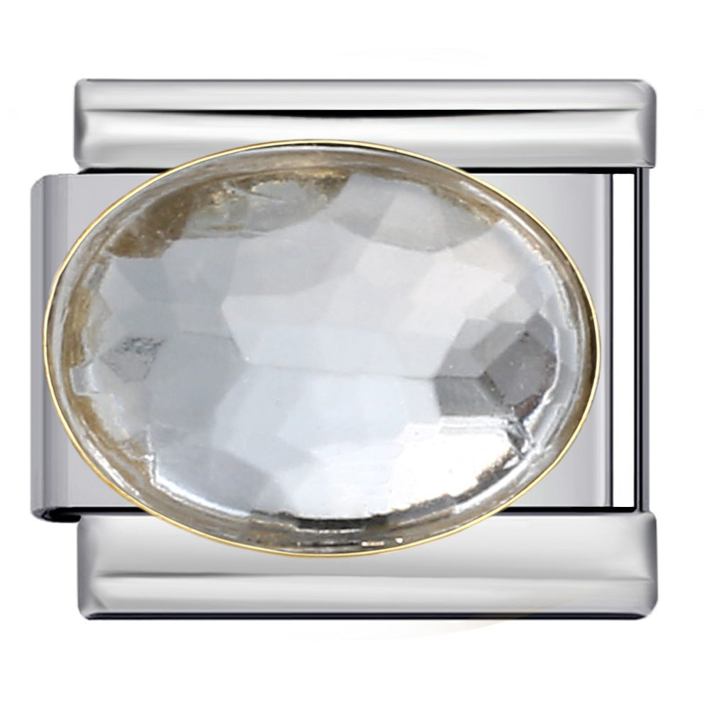 New Diamond Inlaid Stainless Steel Italian Module Bracelet Welding Large Elliptical Colored Stone DIY Elastic Bracelet Accessories New Diamond Inlaid Stainless Steel Italian Module Bracelet Welding Large Elliptical Colored Stone DIY Elastic Bracelet Accessories