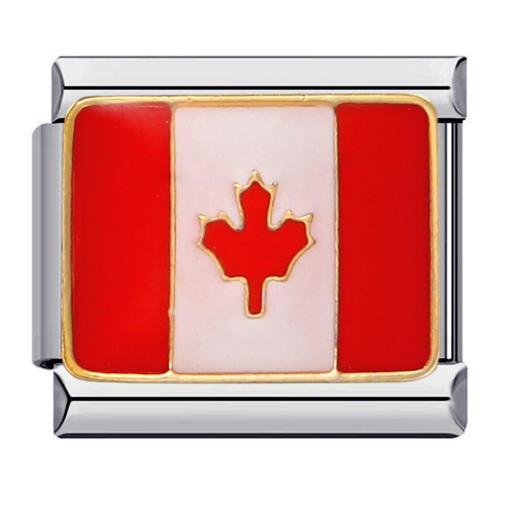 Flag, National Flag, Italian Module, Bracelet, Stainless Steel, Gold-plated, Oil Dripping, Welding Pattern, DIY Bracelet Wholesale Flag, National Flag, Italian Module, Bracelet, Stainless Steel, Gold-plated, Oil Dripping, Welding Pattern, DIY Bracelet Wholesale