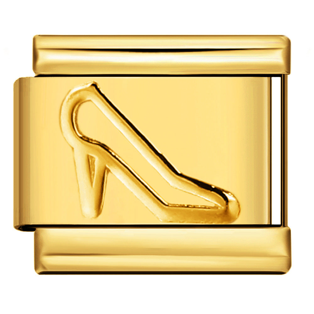 Italian Module Bracelet Titanium Steel All Gold Stamping Pattern DIY Italian Charm Bracelet Italian Module Bracelet Titanium Steel All Gold Stamping Pattern DIY Italian Charm Bracelet