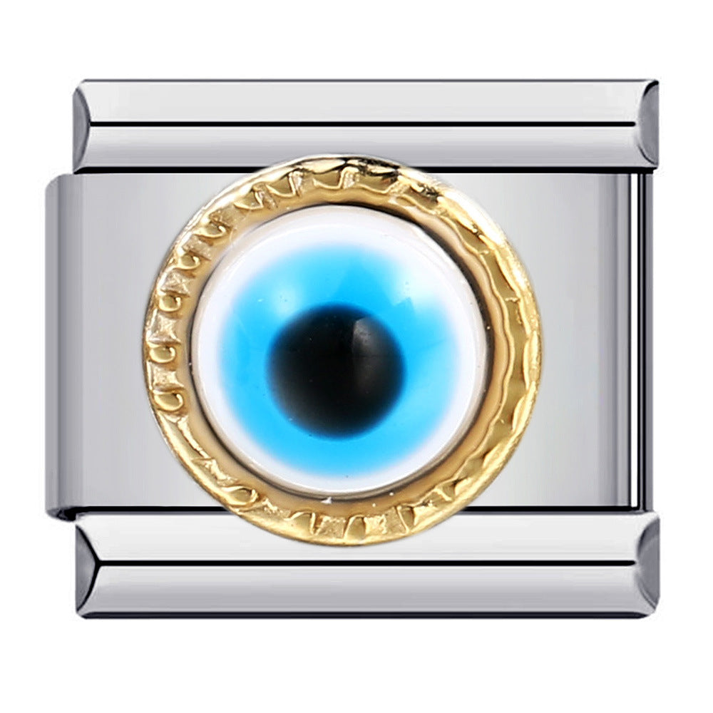 Cross Border New Devil's Eye Italian Module Bracelet Titanium Steel Welding Drip Oil Cartoon DIY Elastic Bracelet Cross Border New Devil's Eye Italian Module Bracelet Titanium Steel Welding Drip Oil Cartoon DIY Elastic Bracelet