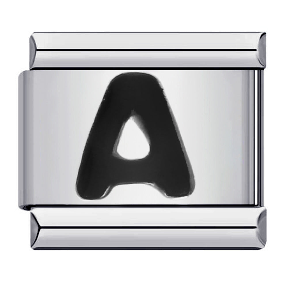 New Titanium Steel Black Alphabet DIY Italian Charm Bracelet Custom Name Link Chain New Titanium Steel Black Alphabet DIY Italian Charm Bracelet Custom Name Link Chain