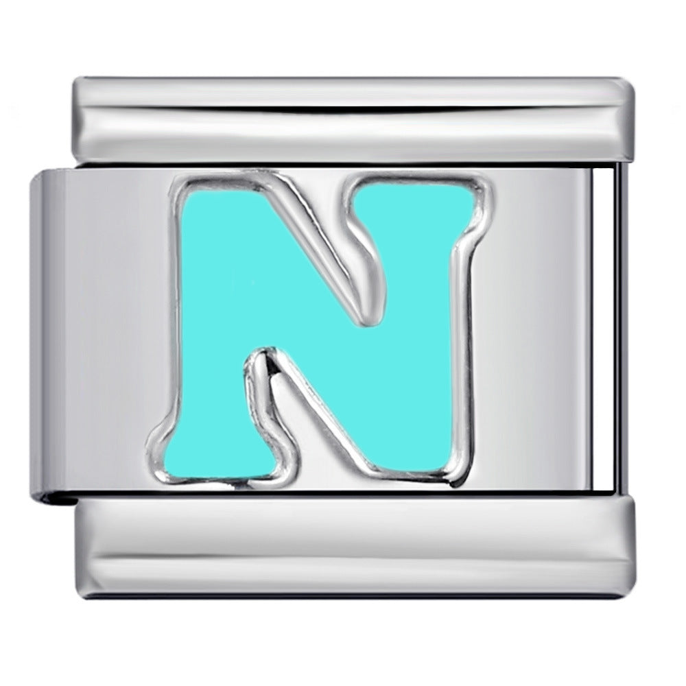 New Titanium Steel Sky Blue English Letter Series DIY Elastic Bracelet Accessories Italian Module Bracelet Alphebat New Titanium Steel Sky Blue English Letter Series DIY Elastic Bracelet Accessories Italian Module Bracelet Alphebat